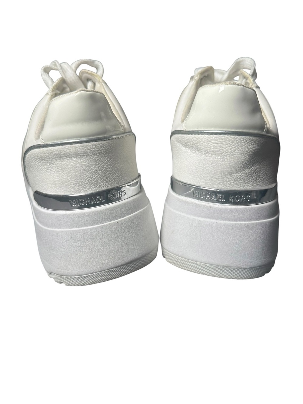 Michael Kors White Platform Lace-Up Sneakers with Silver Accents - Picture 3 of 4